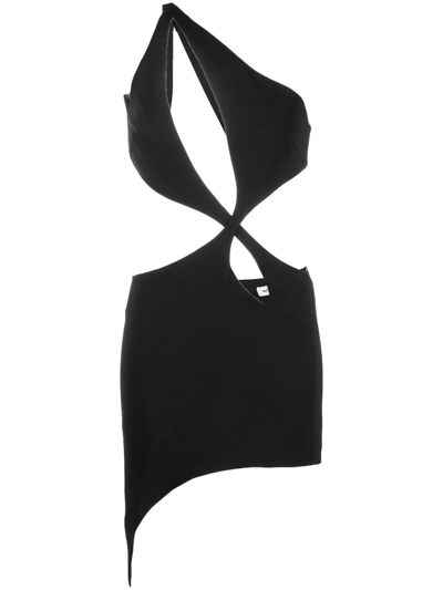 Monot Asymmetrical Mini Dress With Cutouts Crepe In Black