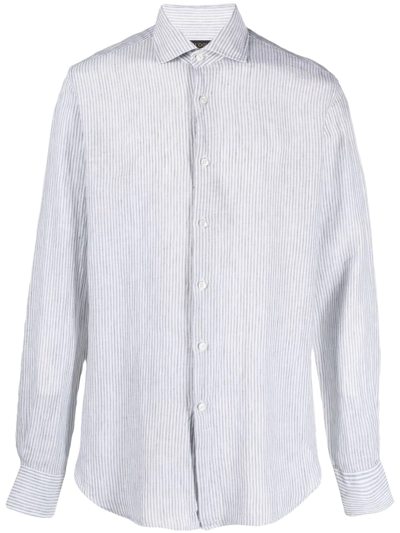 Dell'oglio Striped Button-up Linen Shirt In Grau