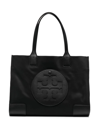 Tory Burch Small Ella Shopping Bag In Recycled Fabric With Front Logo In Black