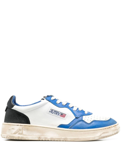 Autry White White Blue Super Vintage Low Leather Sneakers In Multi