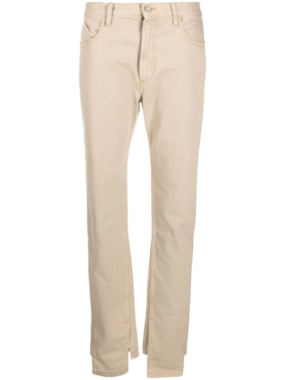 Attico Slit-hem Straight-leg Jeans In Beige