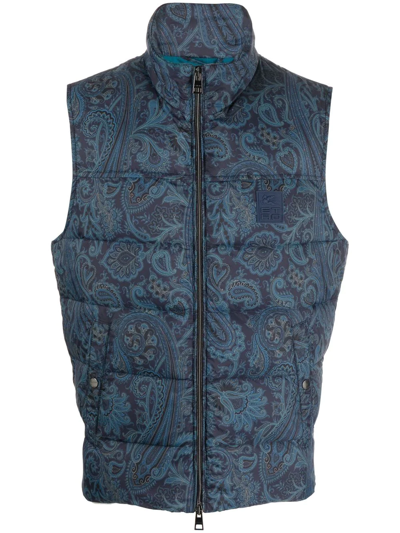 Etro Paisley Zipped Gilet In Blau