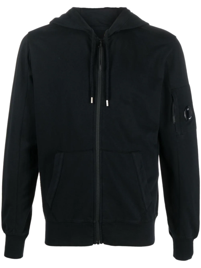 C.p. Company Logo Zipped Hoodie In Black