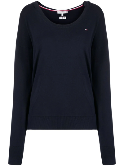 Tommy Hilfiger Open-neck Hoodie In Blau