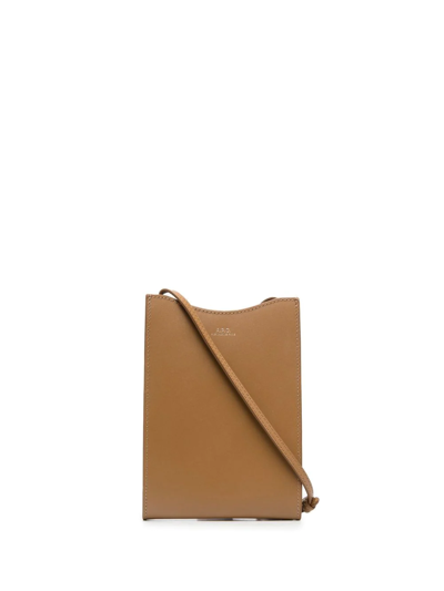Apc Logo-print Leather Shoulder Bag In Braun