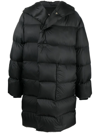 Rick Owens Wrap-front Hooded Quilted Down Coat In Schwarz
