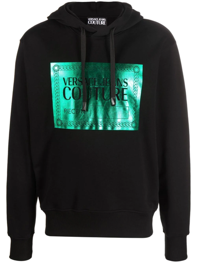 Versace Jeans Couture Holographic Logo-print Hoodie In Nero