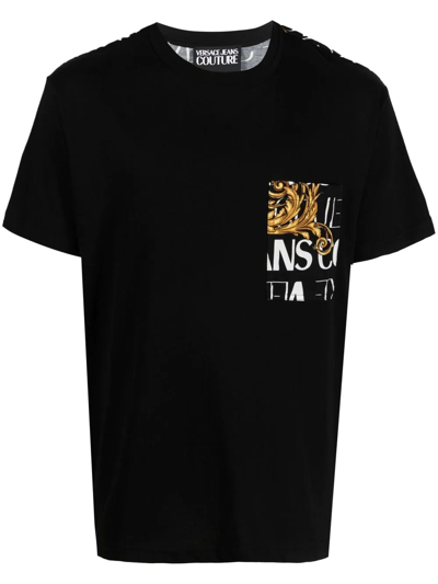 Versace Jeans Couture Printed-pocket Cotton T-shirt In Black