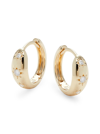 Saks Fifth Avenue Women's 14k Yellow Gold & 0.10 Tcw Diamond Star Huggie Hoop Earrings