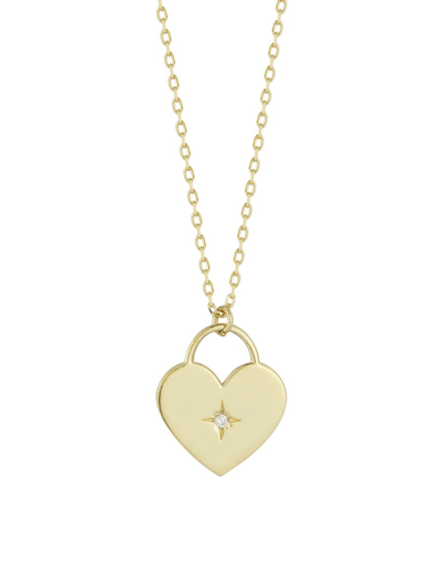 Saks Fifth Avenue Women's 14k Yellow Gold & 0.01 Tcw Diamond Heart Padlock Pendant Necklace