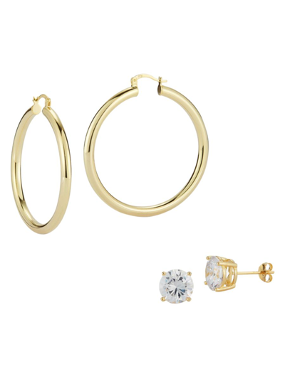 Chloe & Madison Women's 2-pair 14k Goldplated Sterling Silver & Cubic Zirconia Earrings Set
