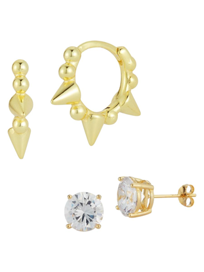 Chloe & Madison Women's Set Of 2 14k Yellow Goldplated Sterling Silver & Cubic Zirconia Earrings