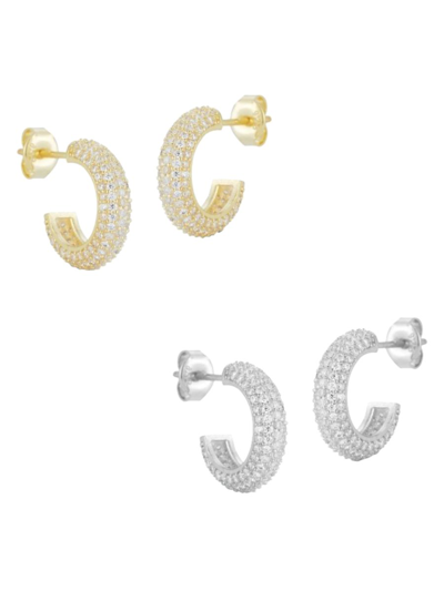 Chloe & Madison Women's Set Of 2 Sterling Silver & Cubic Zirconia Half Hoop Earrings