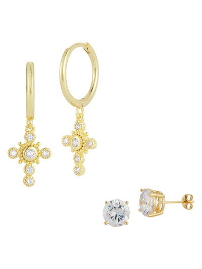Chloe & Madison Women's 2-pair 14k Goldplated Sterling Silver & Cubic Zirconia Earrings
