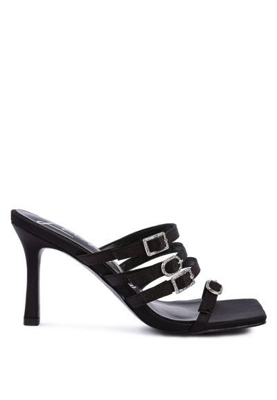 London Rag Times Up Diamante Buckle Mid Heel Sandals In Black