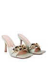 London Rag Mermaid Quilted Metal Chain Heeled Sandals In Mint