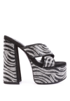 London Rag Sinful High Platform Patterned Diamante Slides In Black