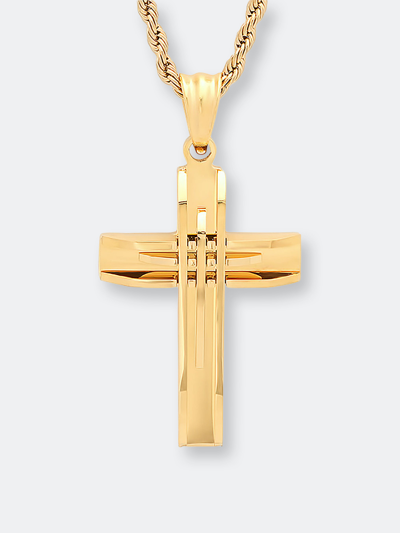 Steeltime 18k Gold Plated Stainless Steel Cut Accented Cross Pendant