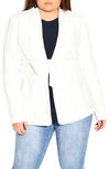 City Chic Elegance Tie Front Blazer In Ivory