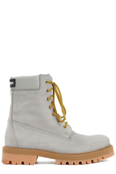 Vetements Trucker Logo-patch Lace-up Ankle Boots In Grey