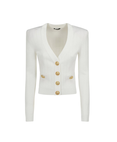 BALMAIN BALMAIN BUTTON EMBELLISHED RIBBED CARDIGAN