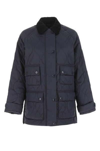 Barbour Corduroy Collar Quilted Jacket In Navy
