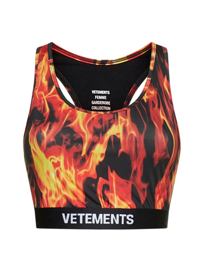 Vetements Fire Print Jersey Sport Bra In Arancione