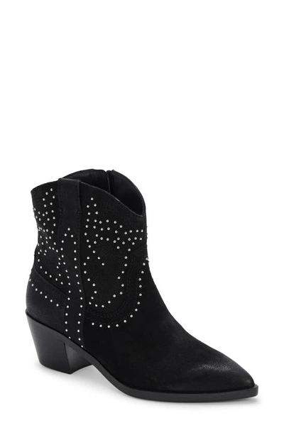 Dolce Vita Solow Stud Western Boot In Black Nubuck