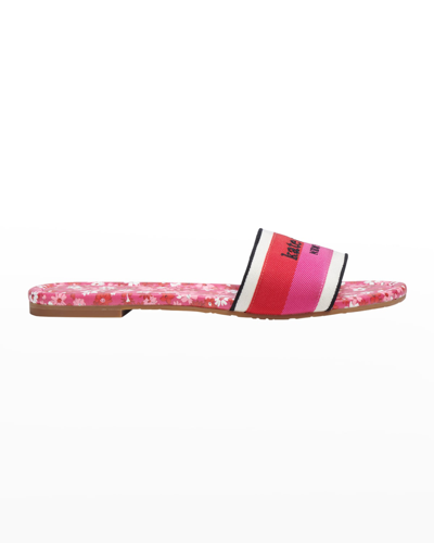 Kate Spade Meadow Logo Web Flat Sandals In Festive Pink/heirloom Tomato
