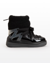 Moncler Insolux M Rubber-trimmed Fleece, Shell And Patent-leather Snow Boots In Black