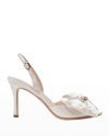 Kate Spade Gloria Satin Bow Ankle-strap Pumps In Ivory Bridal