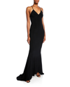 Norma Kamali Low Back Slip Mermaid Fishtail Gown In Black