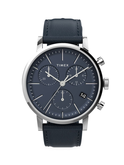 Timex Midtown Chronograph Leather Strap Watch, 40mm In Blue