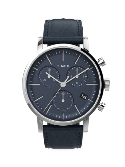 Timex Men's Chicago Chronograph Leather Strap Watch In Blue