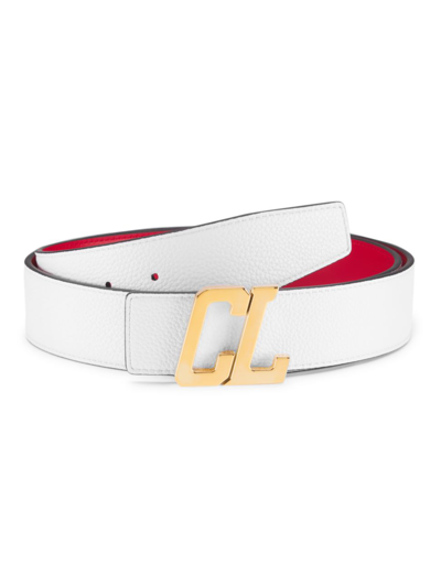 Christian Louboutin Happy Rui Logo Buckle Leather Belt In Bianco/ Loub/ Gold