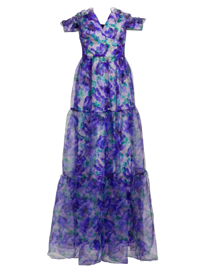 Theia Dionne Organza Gown In Watercolor Poppies