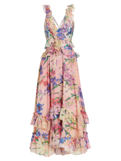Patbo Iris Floral Ruffled Dress In Pink Ombre
