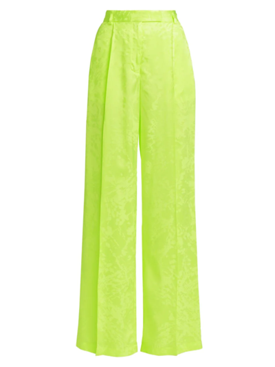 Christopher John Rogers Pleated Jacquard Wide-leg Trousers In Celery