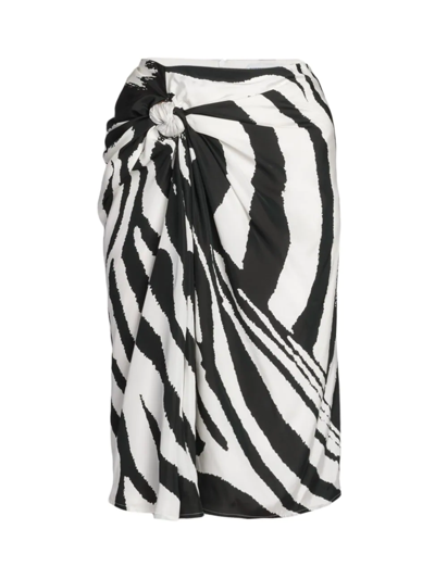 Bottega Veneta Zebra Stripe Knot Front Parachute Skirt In Black White