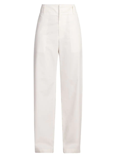 Bottega Veneta Compact Cotton Straight-leg Trousers In Cream