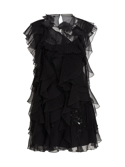 Alberta Ferretti Ruffle Chiffon Minidress In Black