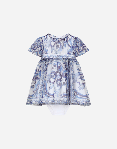 Dolce & Gabbana Babies' Majolica-print Chiffon Midi Dress In Multicolor