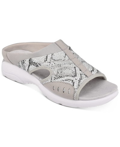 Easy Spirit Women's Traciee Square Toe Casual Flat Sandals Women's Shoes In Silver Snake Print