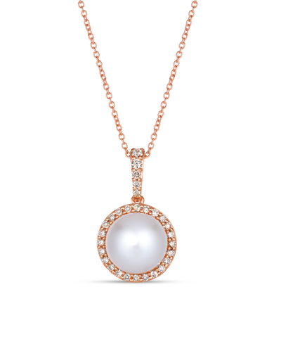 Le Vian Vanilla Pearl (9mm) & Nude Diamond (1/3 Ct. T.w.) Halo Pendant Necklace In 14k Rose Gold, Adjustable