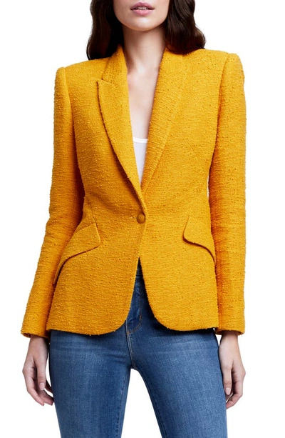 L Agence Chamberlin Textured Stretch Cotton Blazer In Dark Mustard