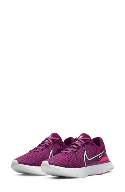 Nike React Infinity Flyknit Running Shoe In Bordeaux/ White/ Pink/ Sangria