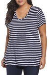 Caslon Rounded V-neck Tee In Navy Peacoat- White Stripe