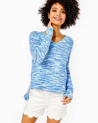 Lilly Pulitzer Jody V-neck Sweater In Blue Peri High Tide Space Dye