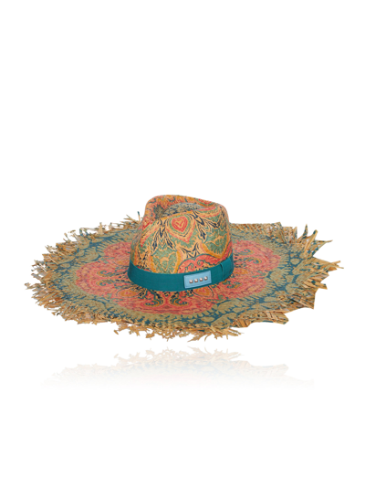 Etro Frayed Paisley-print Raffia Hat In Multicolor