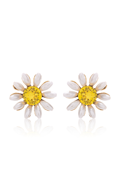 Oscar De La Renta Imitation Pearl Daisy Earrings In Yellow